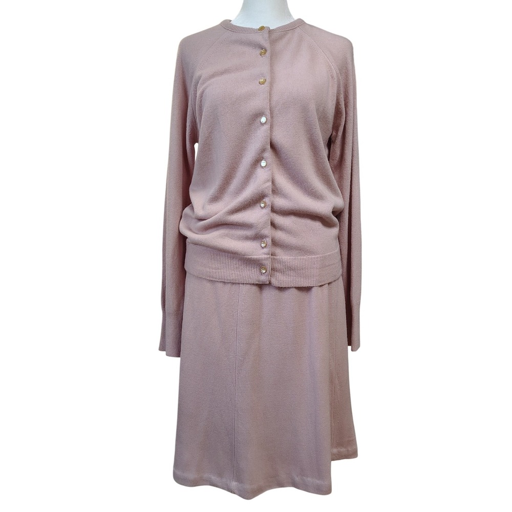Vintage 60s Designers Knitting‎ Mills Women's Pink Soft Knit Cardigan Skirt Set